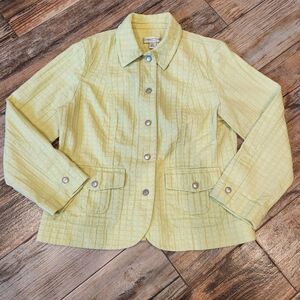 🔹️Coldwater Creek Lime Green Waffle Textured Jacket Size 6 Petite